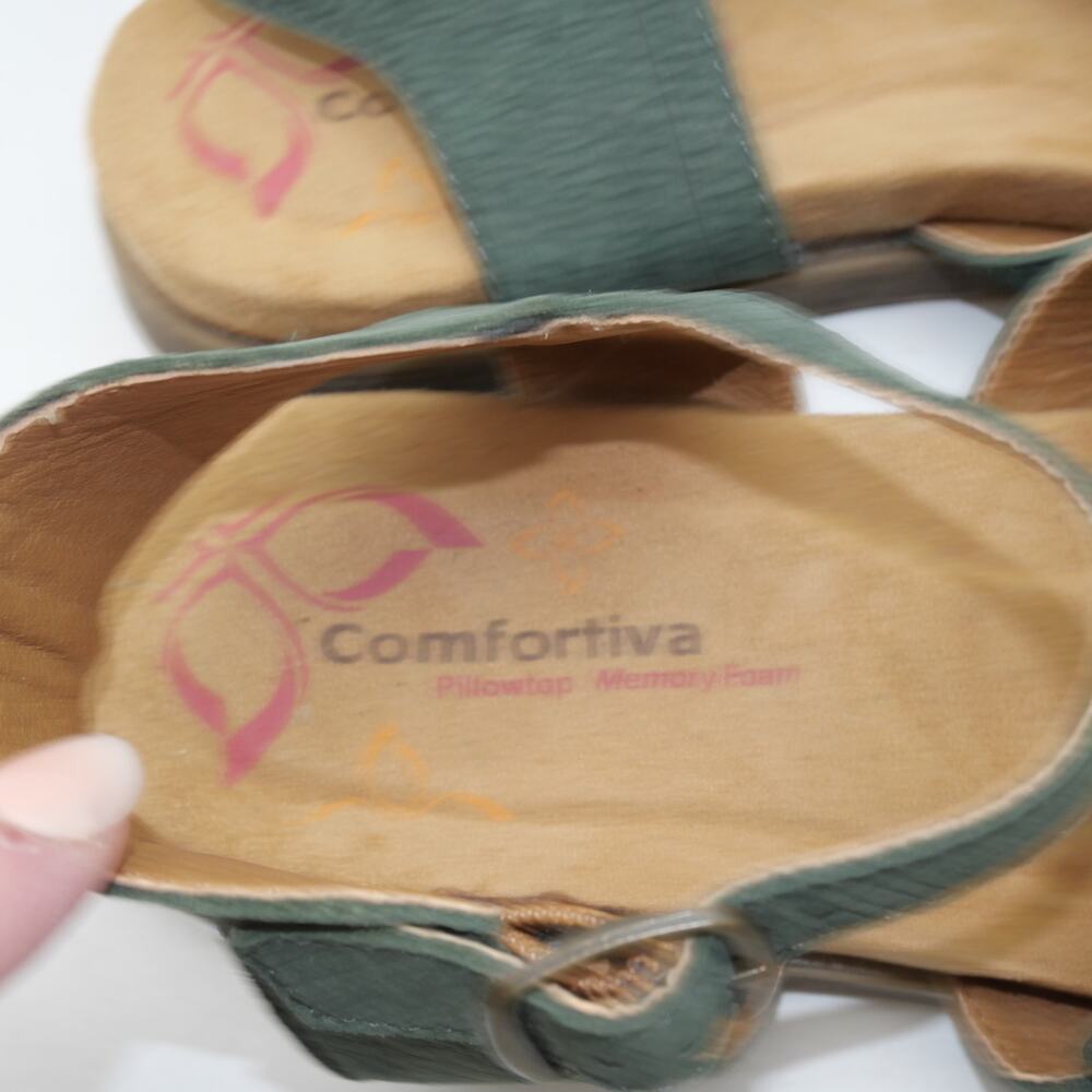 NEW Comfotiva Women's 8.5 Sandals Green Flowers Leather  Buckle - Picture 11 of 12